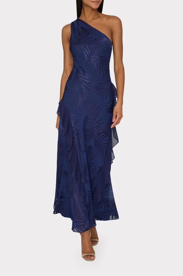 Milly Ryanna Chiffon Devore Dress Navy Women Dresses