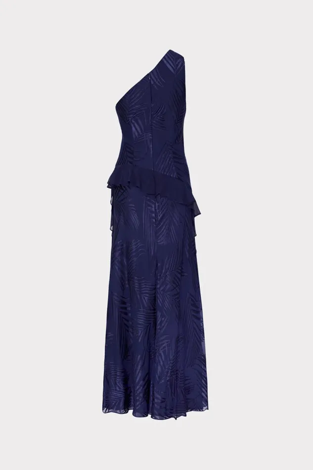 Milly Ryanna Chiffon Devore Dress Navy Women Dresses