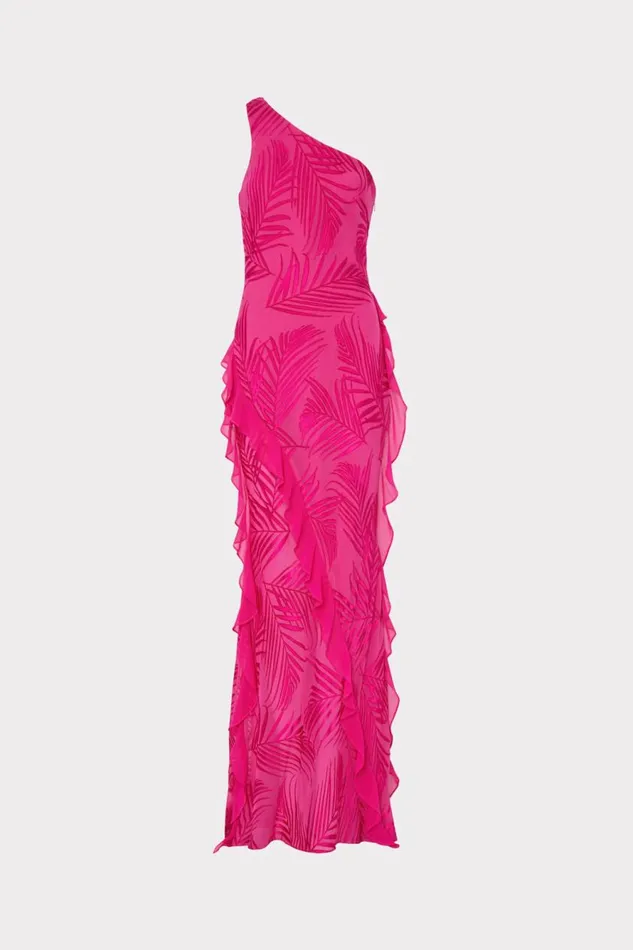 Milly Ryanna Chiffon Devore Dress Pink Palm Women Dresses