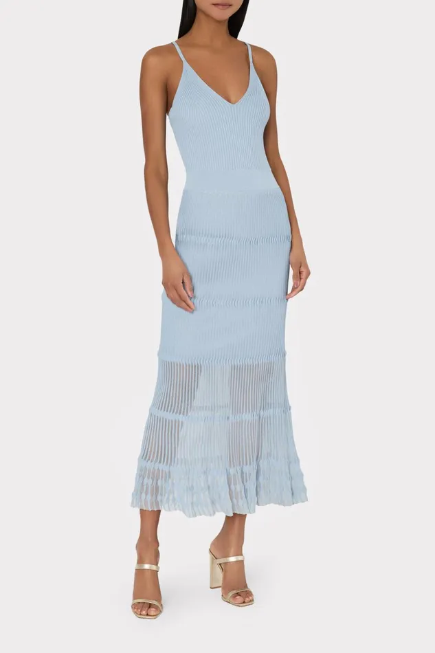 Milly Sheer Knit Cami Dress Light Blue Women Sweaters and Knits
