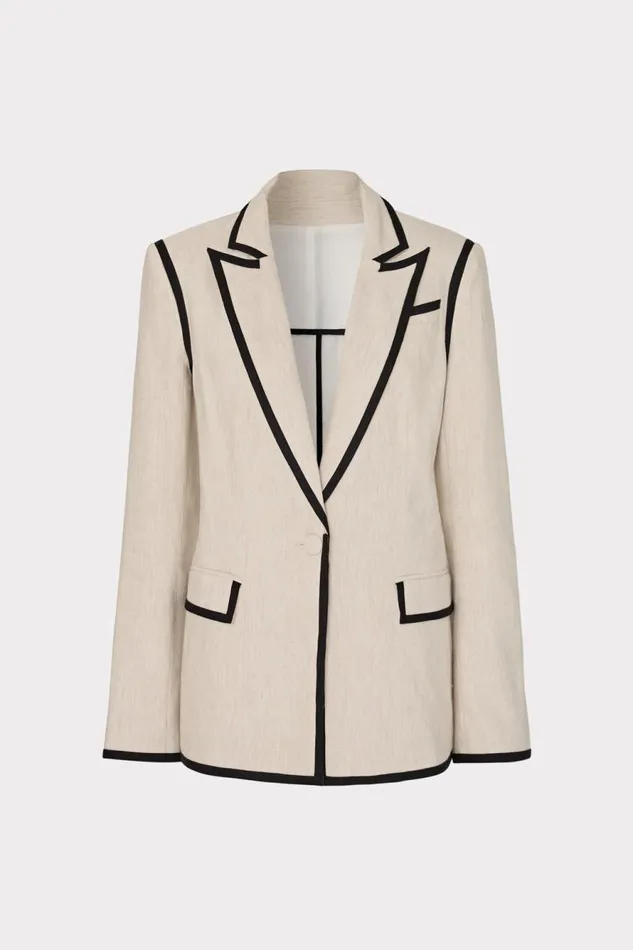 Milly Solid Linen Jacket Natural Women Coats and Jackets