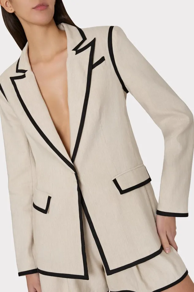 Milly Solid Linen Jacket Natural Women Coats and Jackets