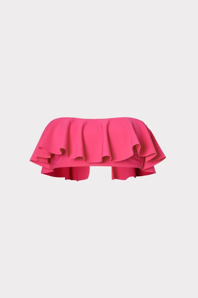 Milly Solid Michelle Ruffle Bandeau Bikini Top Thai Pink Women Swim and Coverups