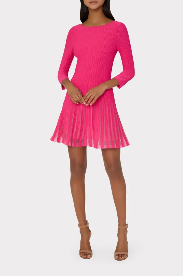 Milly Tabitha Sheer Godet Mini Dress Milly Pink Women Sweaters and Knits