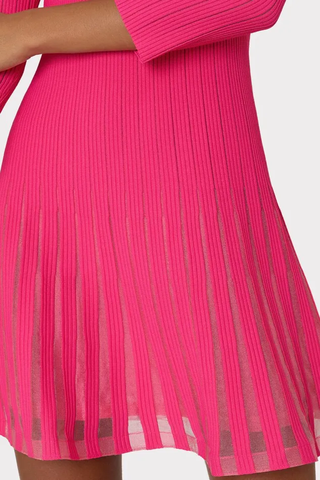 Milly Tabitha Sheer Godet Mini Dress Milly Pink Women Sweaters and Knits