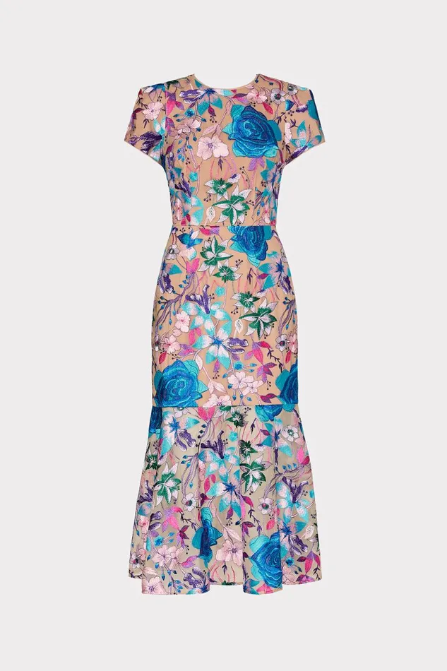 Milly Tahlia Fall Floral Embroidered Dress Blue Multi Women Dresses