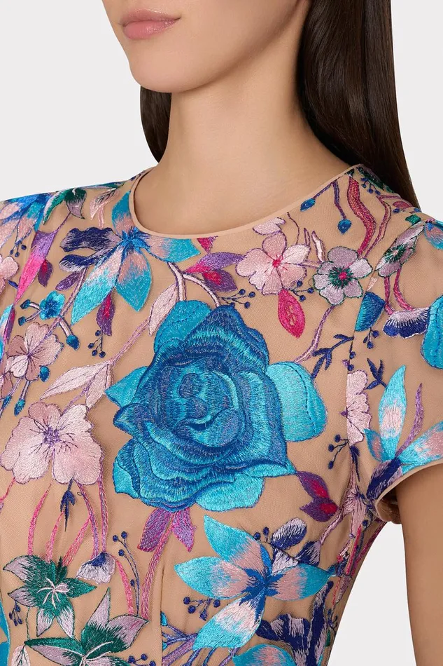 Milly Tahlia Fall Floral Embroidered Dress Blue Multi Women Dresses