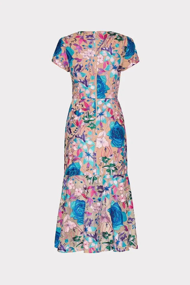 Milly Tahlia Fall Floral Embroidered Dress Blue Multi Women Dresses