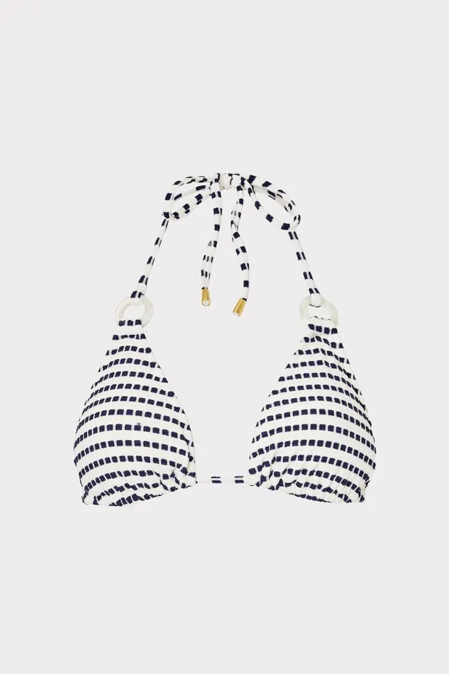 Milly Textured Stripe Ring Triangle Bikini Top Navy Women Swim and Coverups