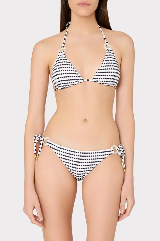 Milly Textured Stripe Ring Triangle Bikini Top Navy Women Swim and Coverups