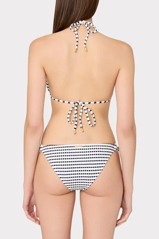 Milly Textured Stripe Ring Triangle Bikini Top Navy Women Swim and Coverups