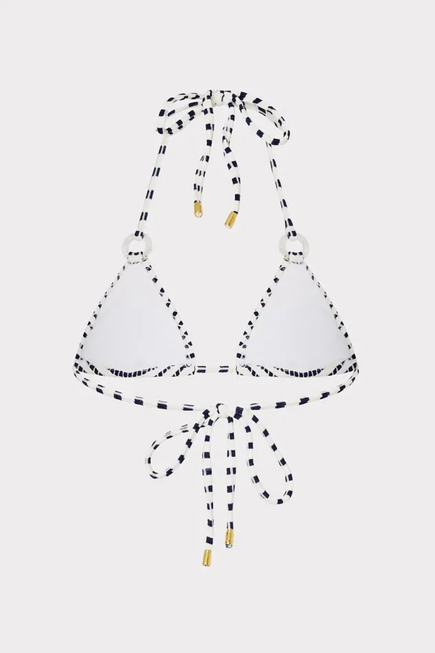 Milly Textured Stripe Ring Triangle Bikini Top Navy Women Swim and Coverups
