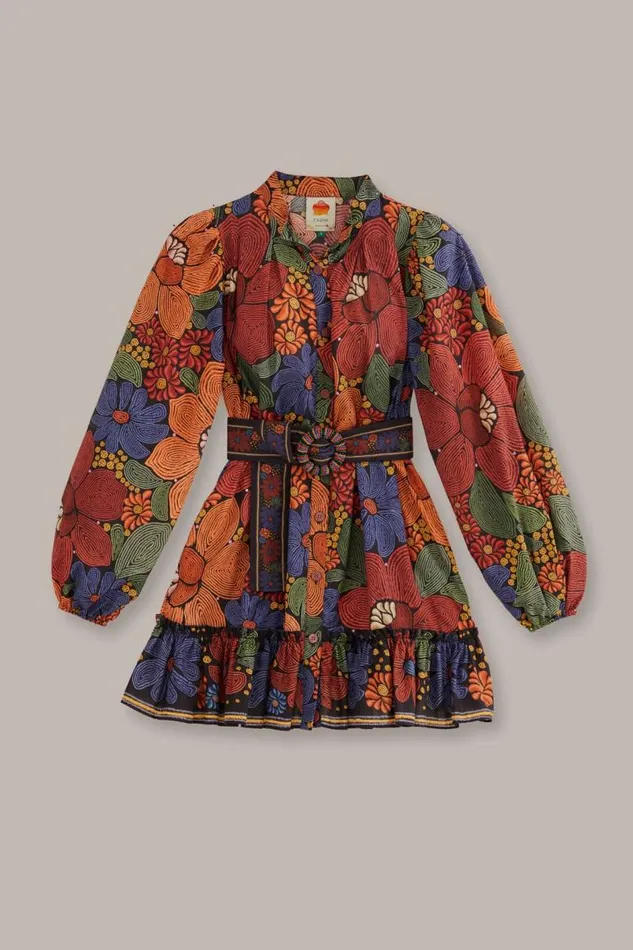 Mini Dresses Women FARM Rio Black Stitched Flowers Long Sleeve Mini Dress Mini Dresses Women FARM Rio Black Stitched Flowers Long Sleeve Mini Dress