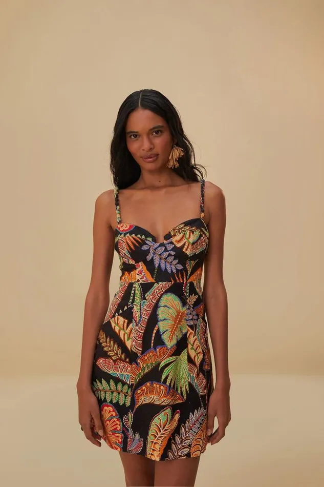 Mini Dresses Women FARM Rio Cool Foliage Black Mini Dress