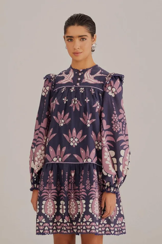 Mini Dresses Women FARM Rio Dark Blue Ainika Martina Long Sleeve Mini Dress