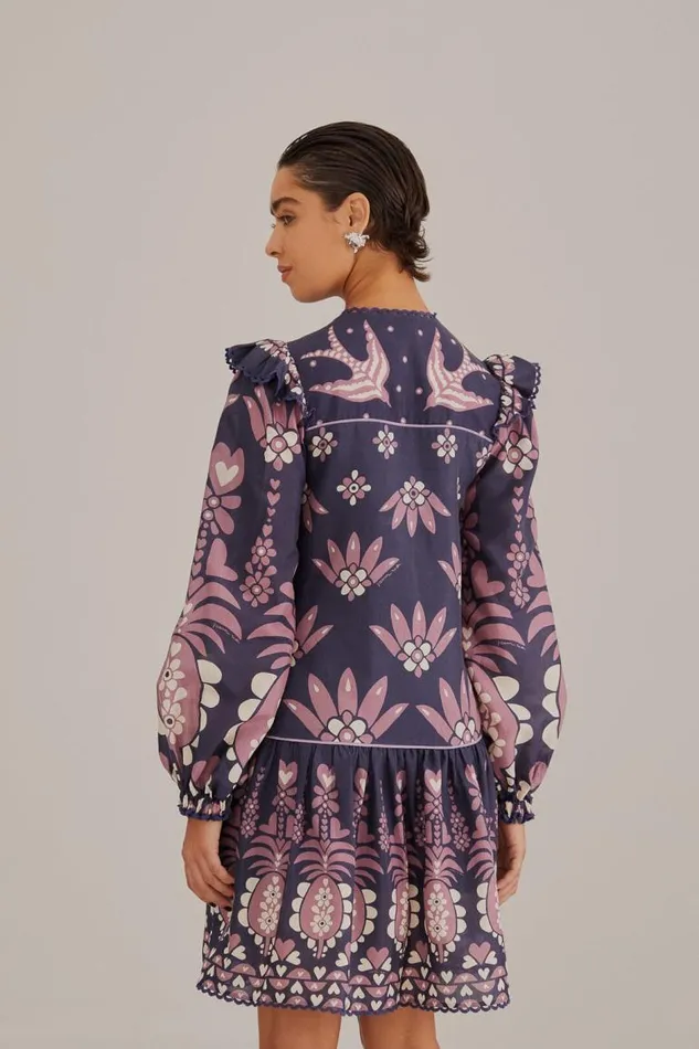 Mini Dresses Women FARM Rio Dark Blue Ainika Martina Long Sleeve Mini Dress