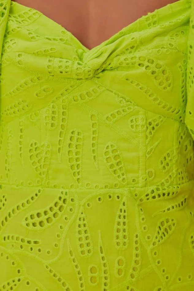 Mini Dresses Women FARM Rio Green Monstera Eyelet Short Sleeve Mini Dress Mini Dresses Women FARM Rio Green Monstera Eyelet Short Sleeve Mini Dress