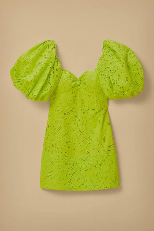 Mini Dresses Women FARM Rio Green Monstera Eyelet Short Sleeve Mini Dress Mini Dresses Women FARM Rio Green Monstera Eyelet Short Sleeve Mini Dress