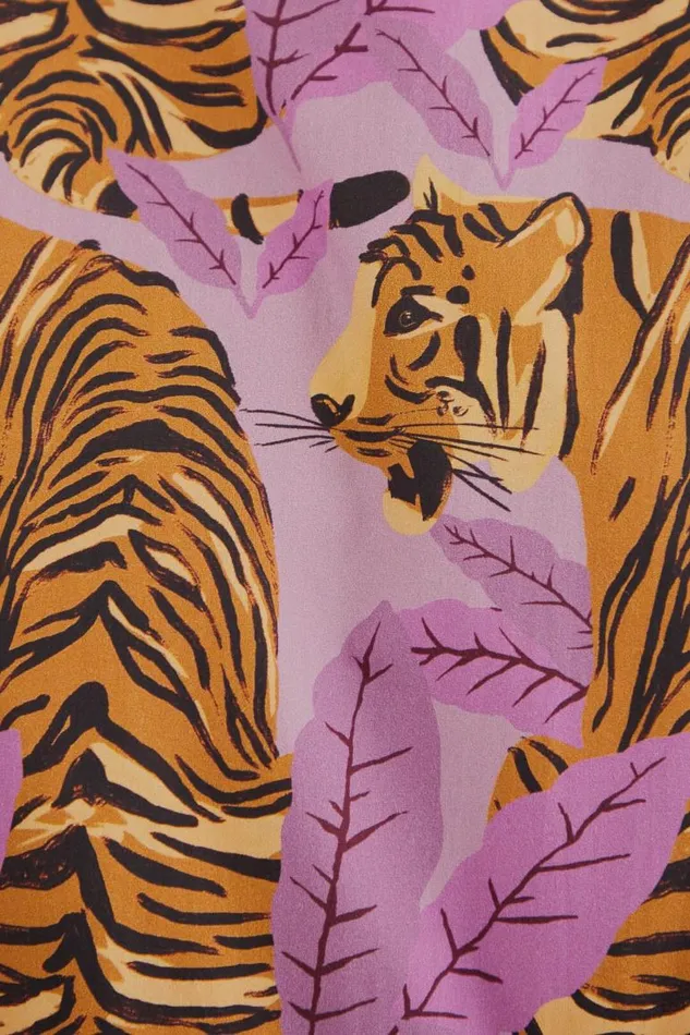 Mini Dresses Women FARM Rio Lavender Tiger Leaves Puff Sleeve Mini Dress