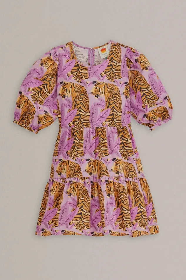 Mini Dresses Women FARM Rio Lavender Tiger Leaves Puff Sleeve Mini Dress