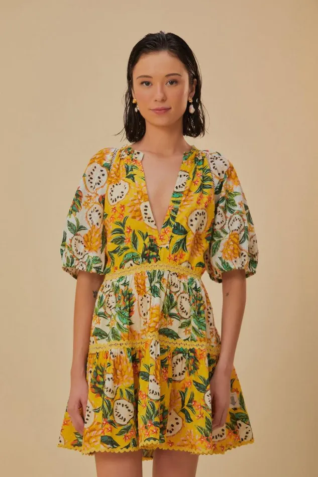 Mini Dresses Women FARM Rio Yellow Biriba Mix Mini Dress