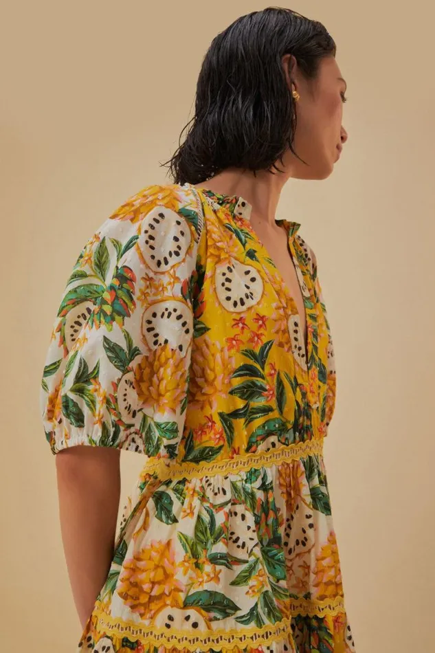 Mini Dresses Women FARM Rio Yellow Biriba Mix Mini Dress Mini Dresses Women FARM Rio Yellow Biriba Mix Mini Dress