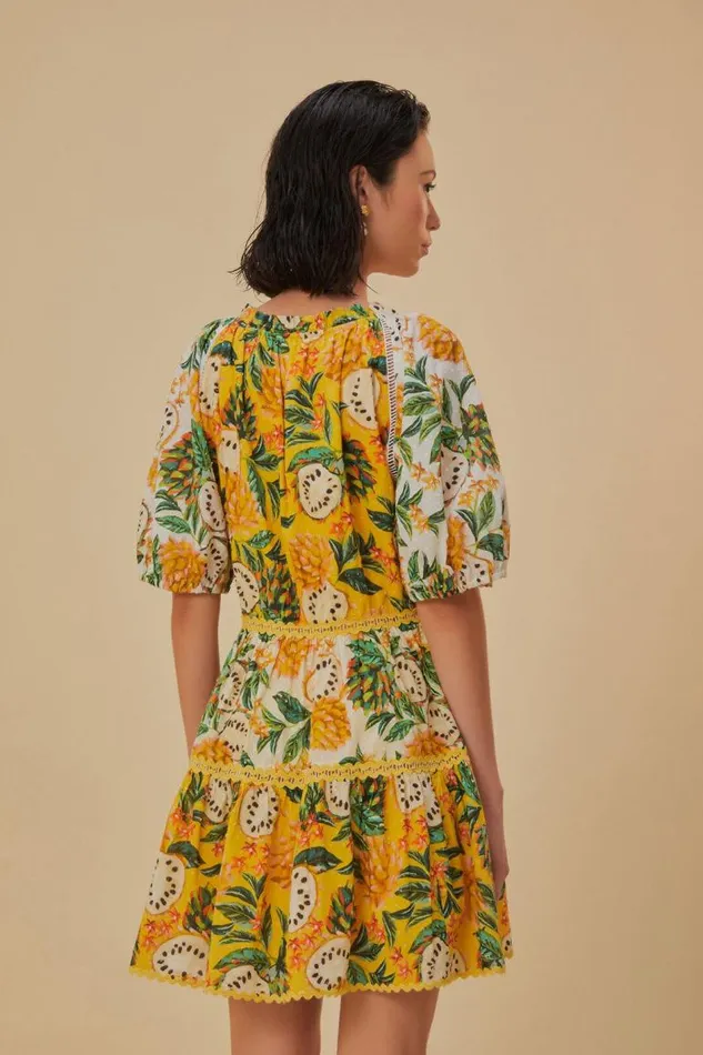 Mini Dresses Women FARM Rio Yellow Biriba Mix Mini Dress Mini Dresses Women FARM Rio Yellow Biriba Mix Mini Dress