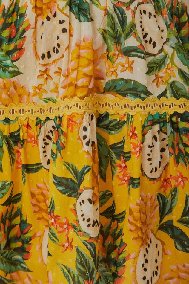 Mini Dresses Women FARM Rio Yellow Biriba Mix Mini Dress Mini Dresses Women FARM Rio Yellow Biriba Mix Mini Dress