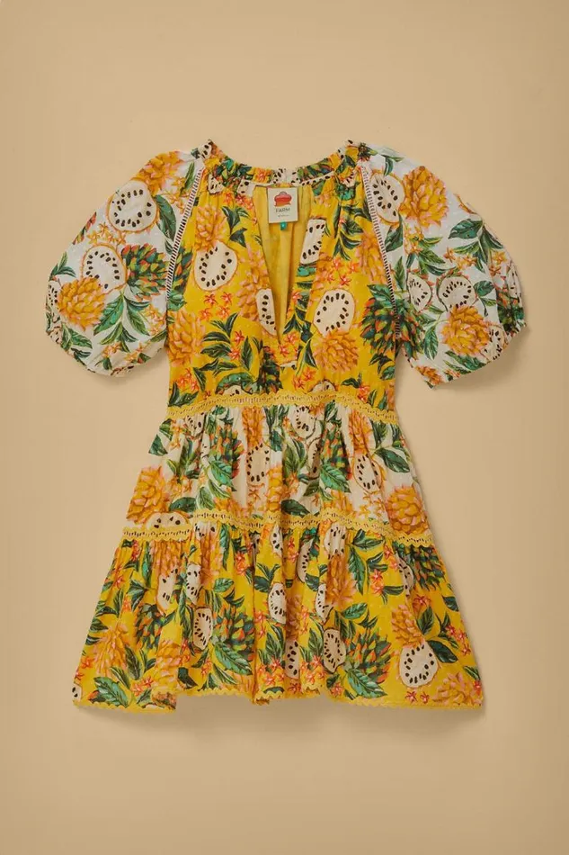 Mini Dresses Women FARM Rio Yellow Biriba Mix Mini Dress Mini Dresses Women FARM Rio Yellow Biriba Mix Mini Dress