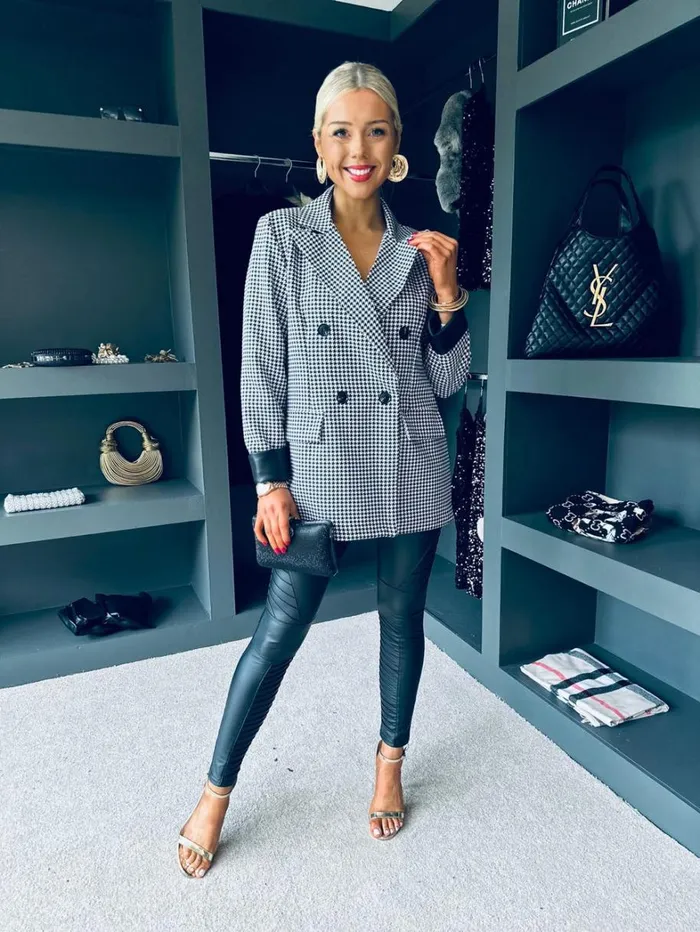 Miranda Detailed Blazer Houndstooth Womens Canella Lane Suits and Blazers
