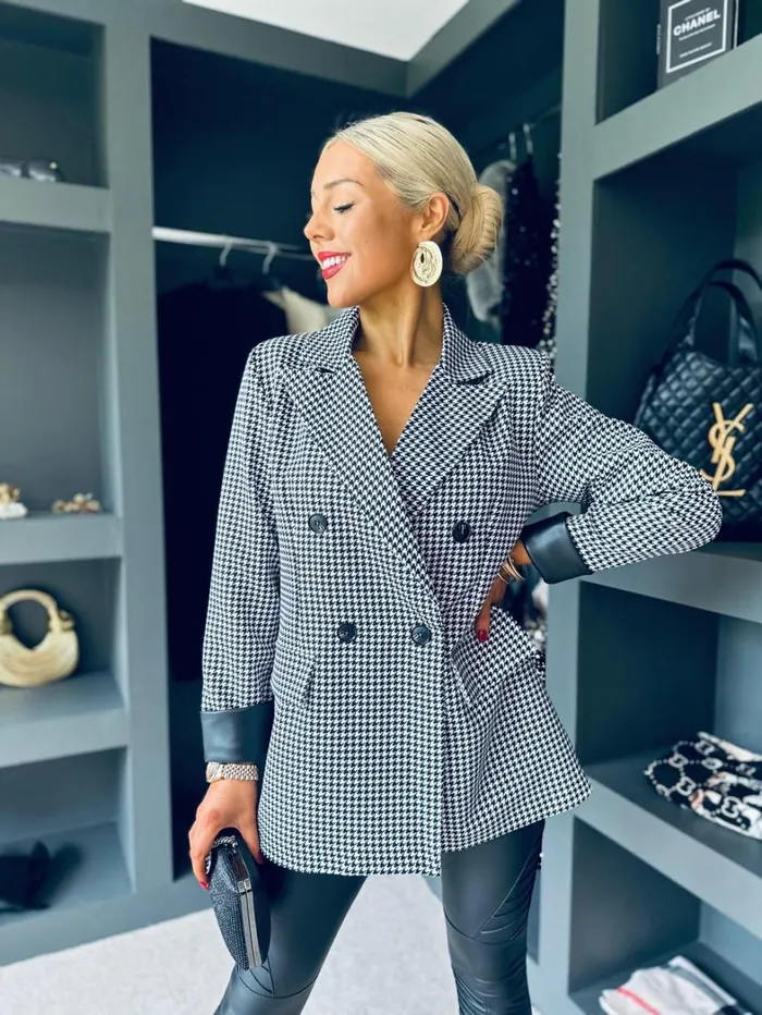 Miranda Detailed Blazer Houndstooth Womens Canella Lane Suits and Blazers