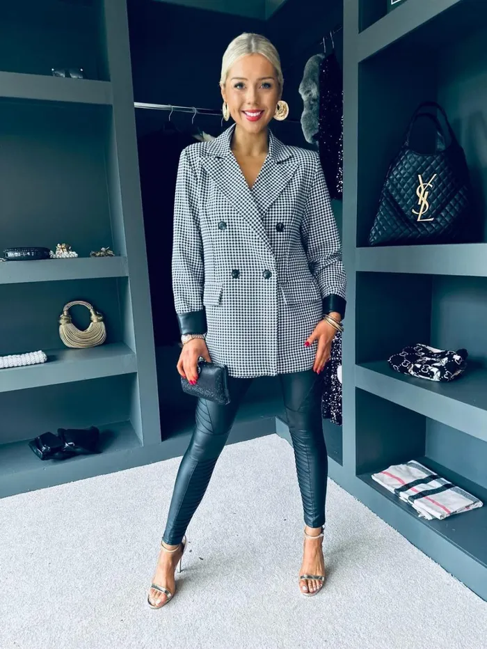 Miranda Detailed Blazer Houndstooth Womens Canella Lane Suits and Blazers