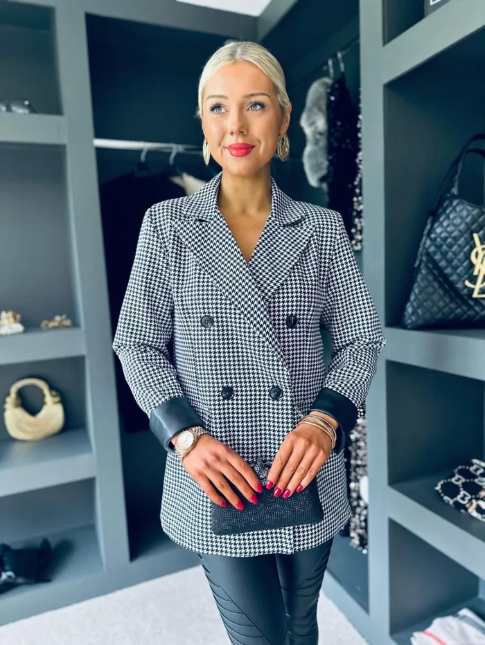 Miranda Detailed Blazer Houndstooth Womens Canella Lane Suits and Blazers