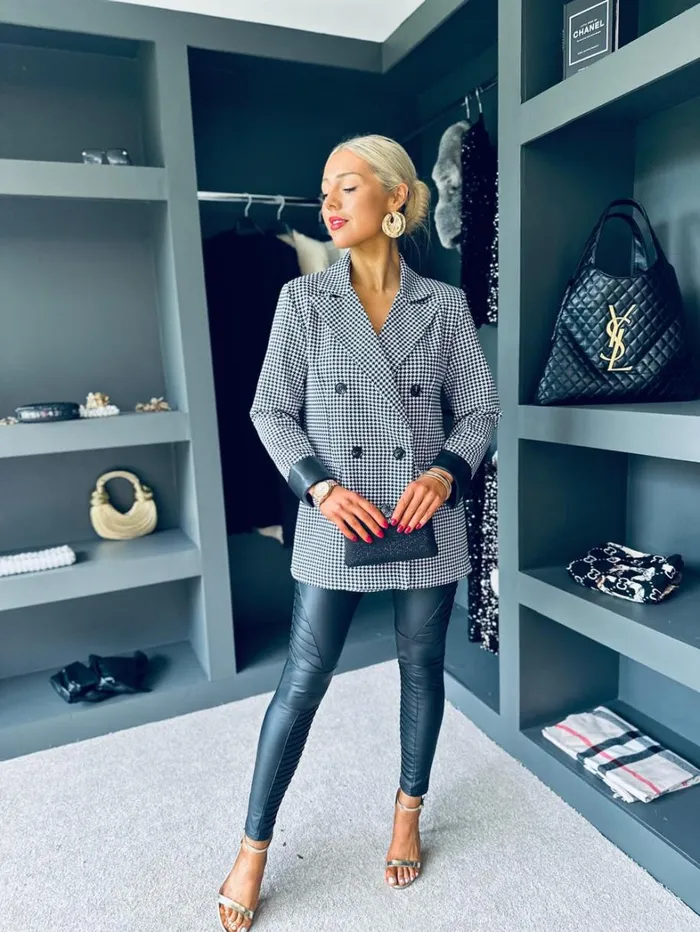 Miranda Detailed Blazer Houndstooth Womens Canella Lane Suits and Blazers