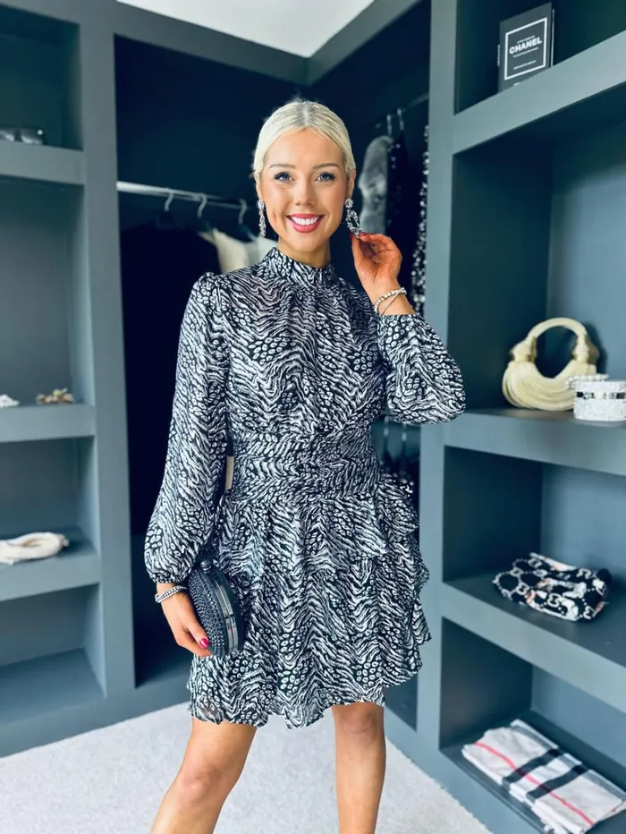 Miriam High Neck Mini Dress Metallic Silver Womens Canella Lane Mini