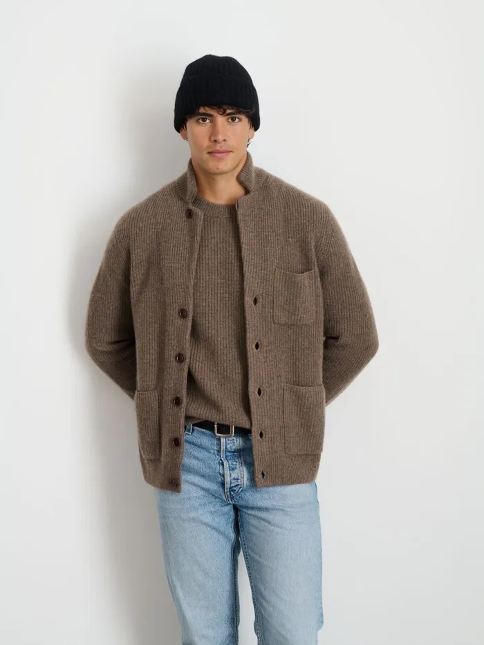 Mitchell Cardigan In Washed Cashmere Heather Walnut Men Alex Mill Sweaters Sweatshirts
