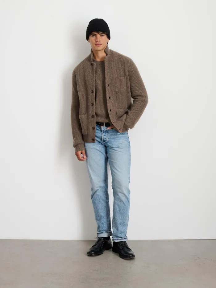 Mitchell Cardigan In Washed Cashmere Heather Walnut Men Alex Mill Sweaters Sweatshirts