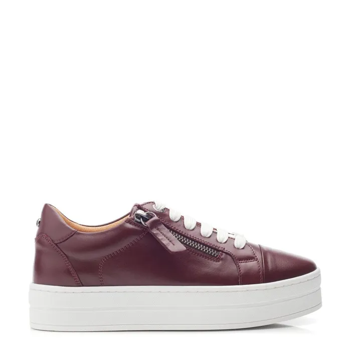 Moda In Pelle Abbiy Burgundy Leather Women Casual Trainers