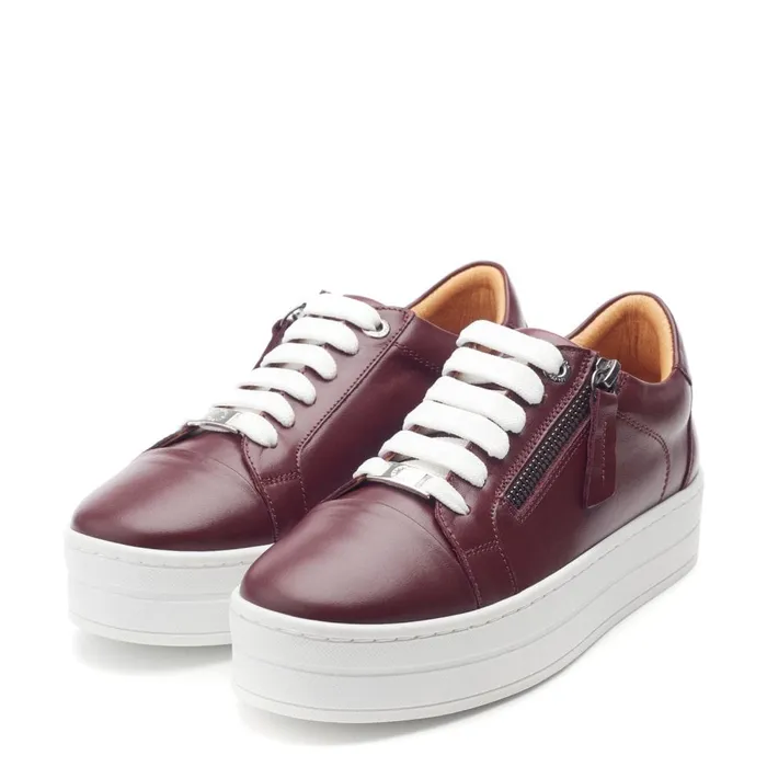 Moda In Pelle Abbiy Burgundy Leather Women Casual Trainers