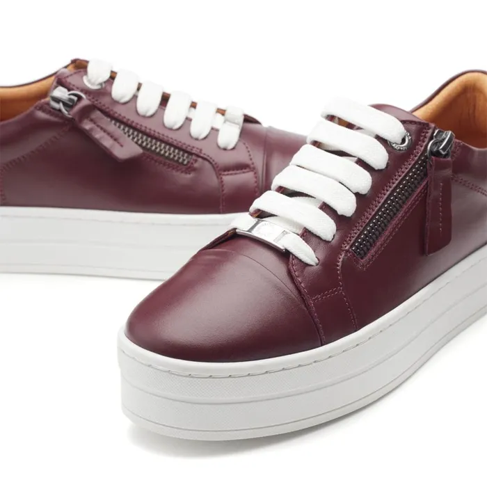 Moda In Pelle Abbiy Burgundy Leather Women Casual Trainers