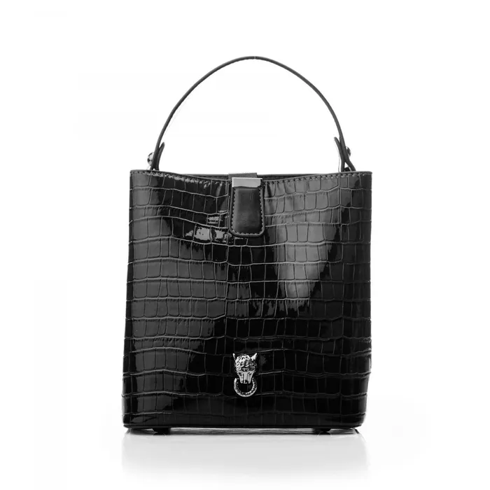 Moda In Pelle Adriana Bag Black Patent Mocc Croc Women Shoulder Bags
