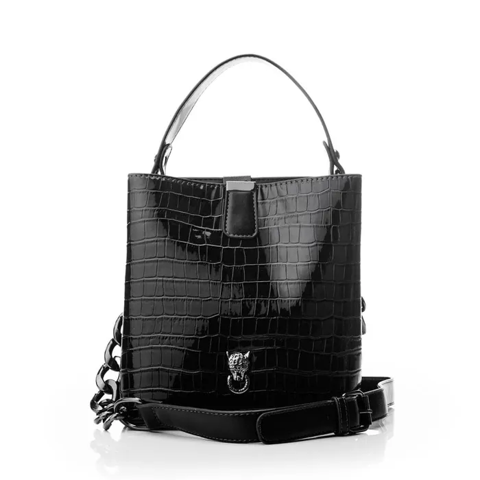 Moda In Pelle Adriana Bag Black Patent Mocc Croc Women Shoulder Bags