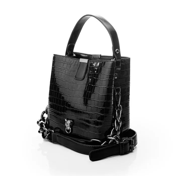 Moda In Pelle Adriana Bag Black Patent Mocc Croc Women Shoulder Bags