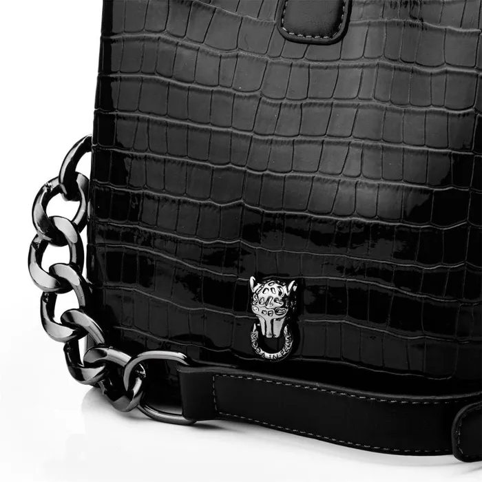 Moda In Pelle Adriana Bag Black Patent Mocc Croc Women Shoulder Bags