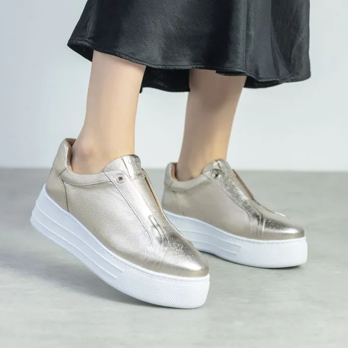 Moda In Pelle Aneeba Gold Leather Women SlipOn Trainers
