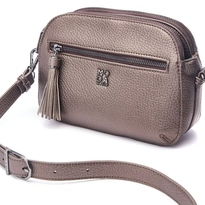 Moda In Pelle Aubree Bag Pewter Porvair Women Crossbody Bags