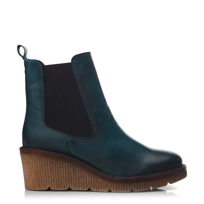Moda In Pelle Audyn Teal Leather Women Heeled And Wedge Boots