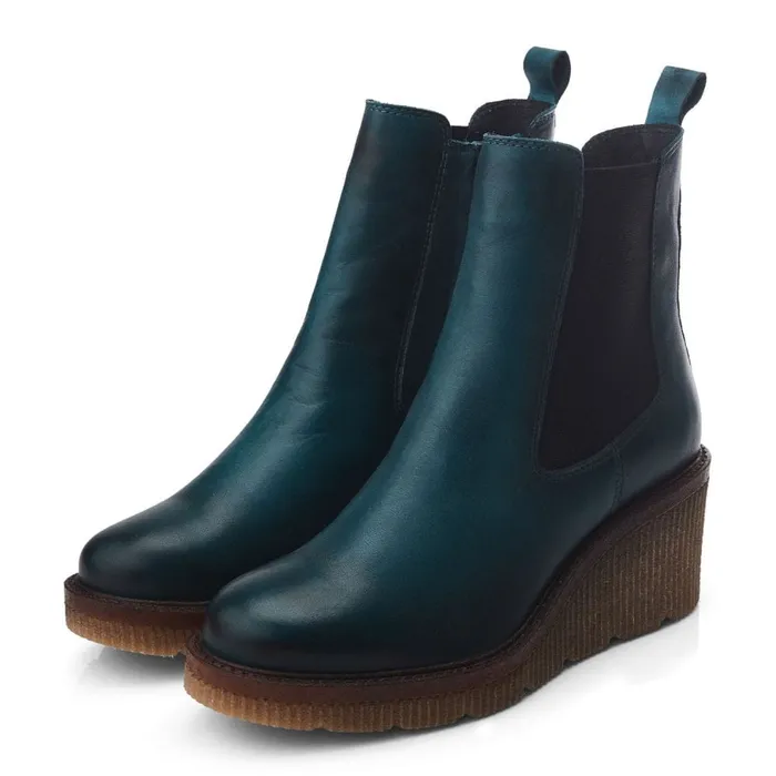 Moda In Pelle Audyn Teal Leather Women Heeled And Wedge Boots