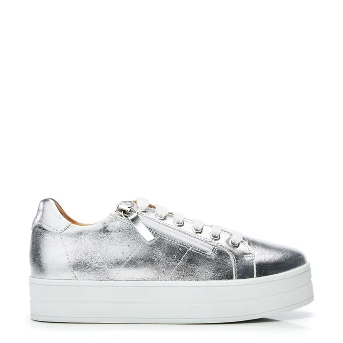 Moda In Pelle BGlazie Silver Leather Women Chunky Trainers