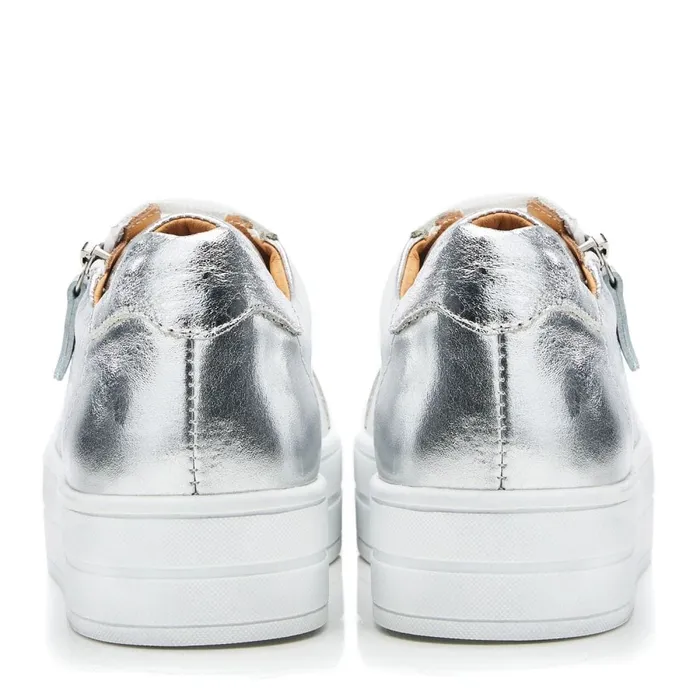 Moda In Pelle BGlazie Silver Leather Women Chunky Trainers